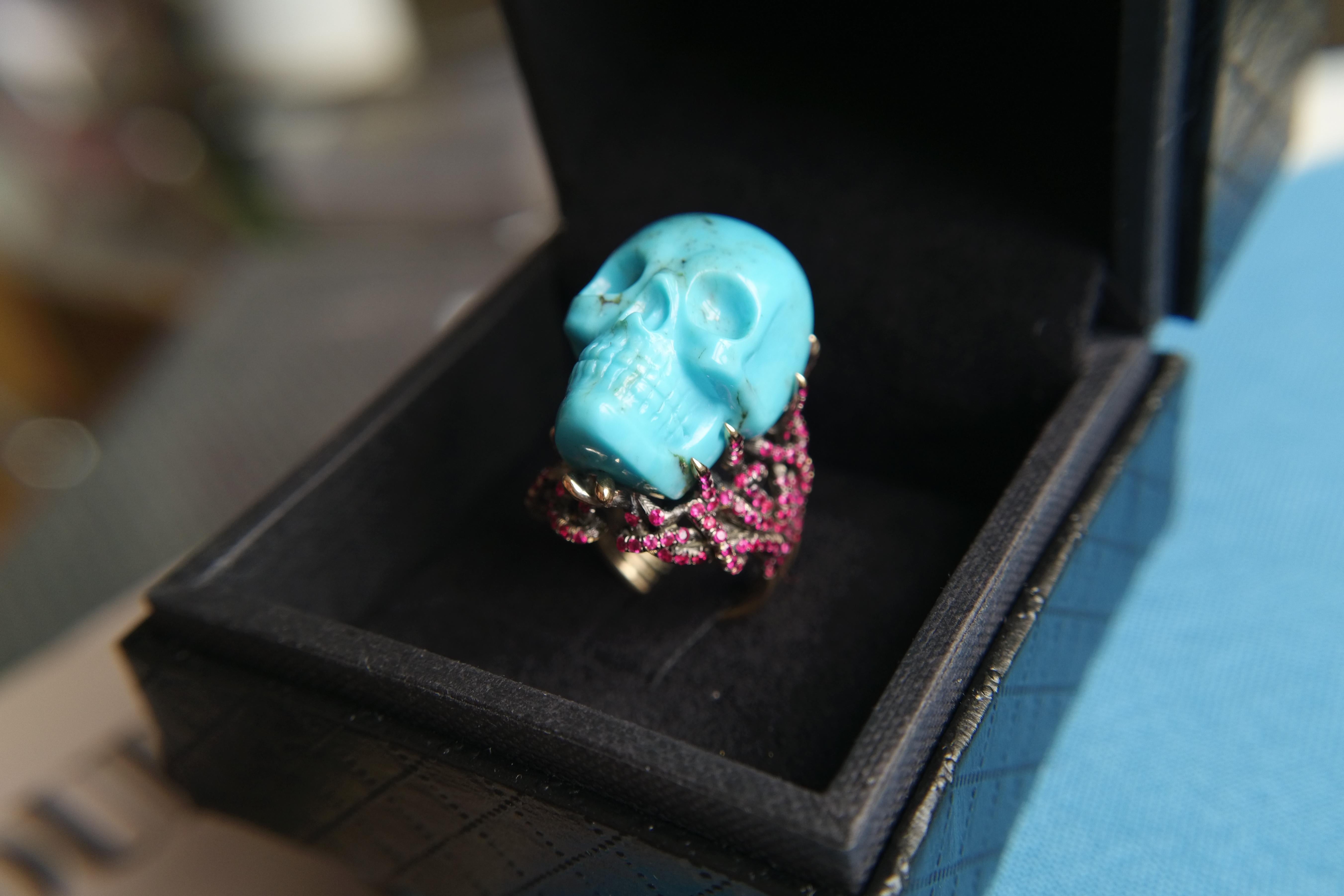 Wendy Brandes Turquoise and Ruby Skull Ring 4