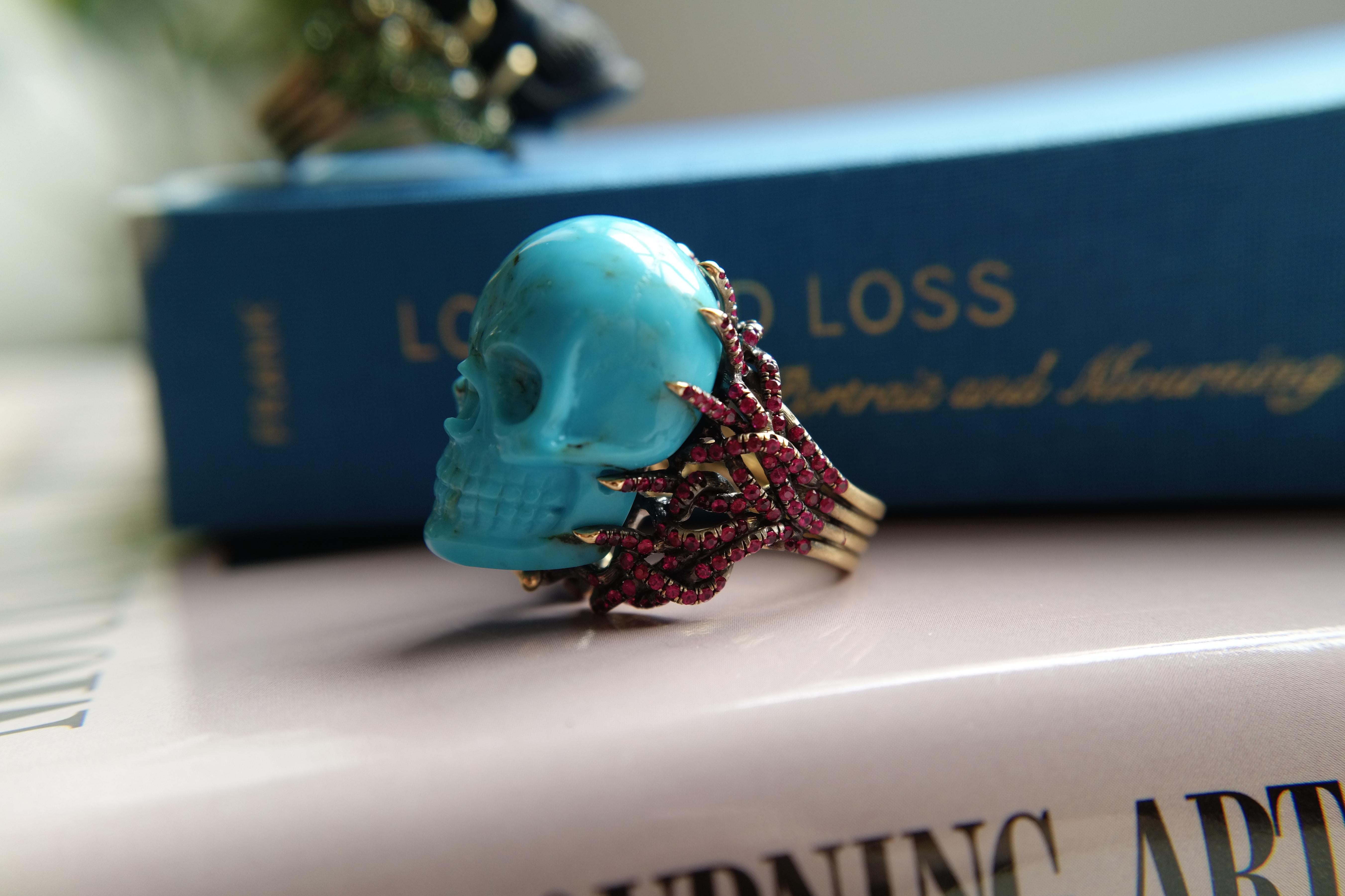Wendy Brandes Turquoise and Ruby Skull Ring 5