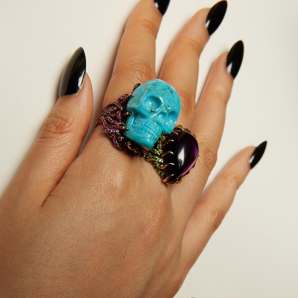 Women's Wendy Brandes Turquoise and Ruby Skull Ring