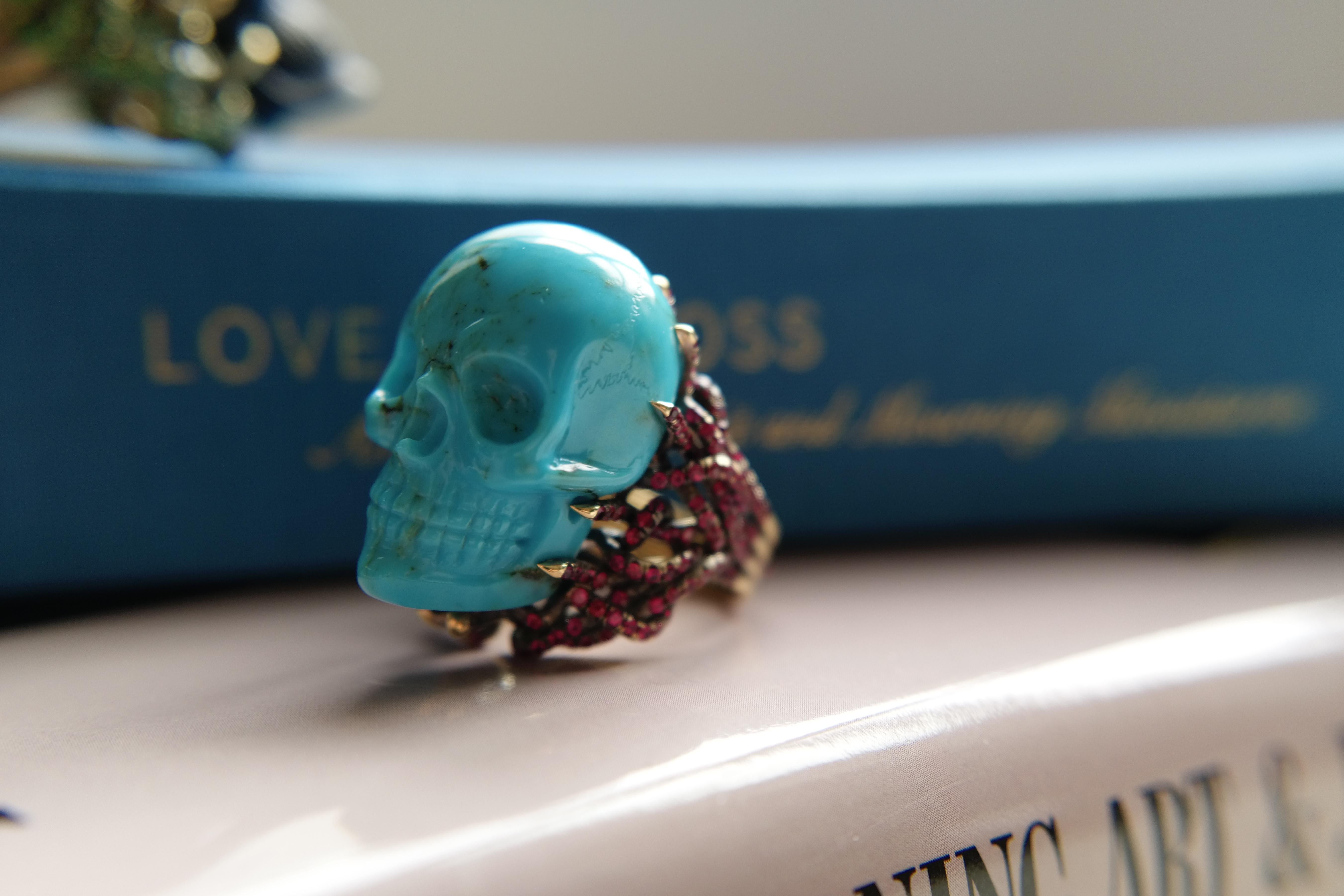Wendy Brandes Turquoise and Ruby Skull Ring 1