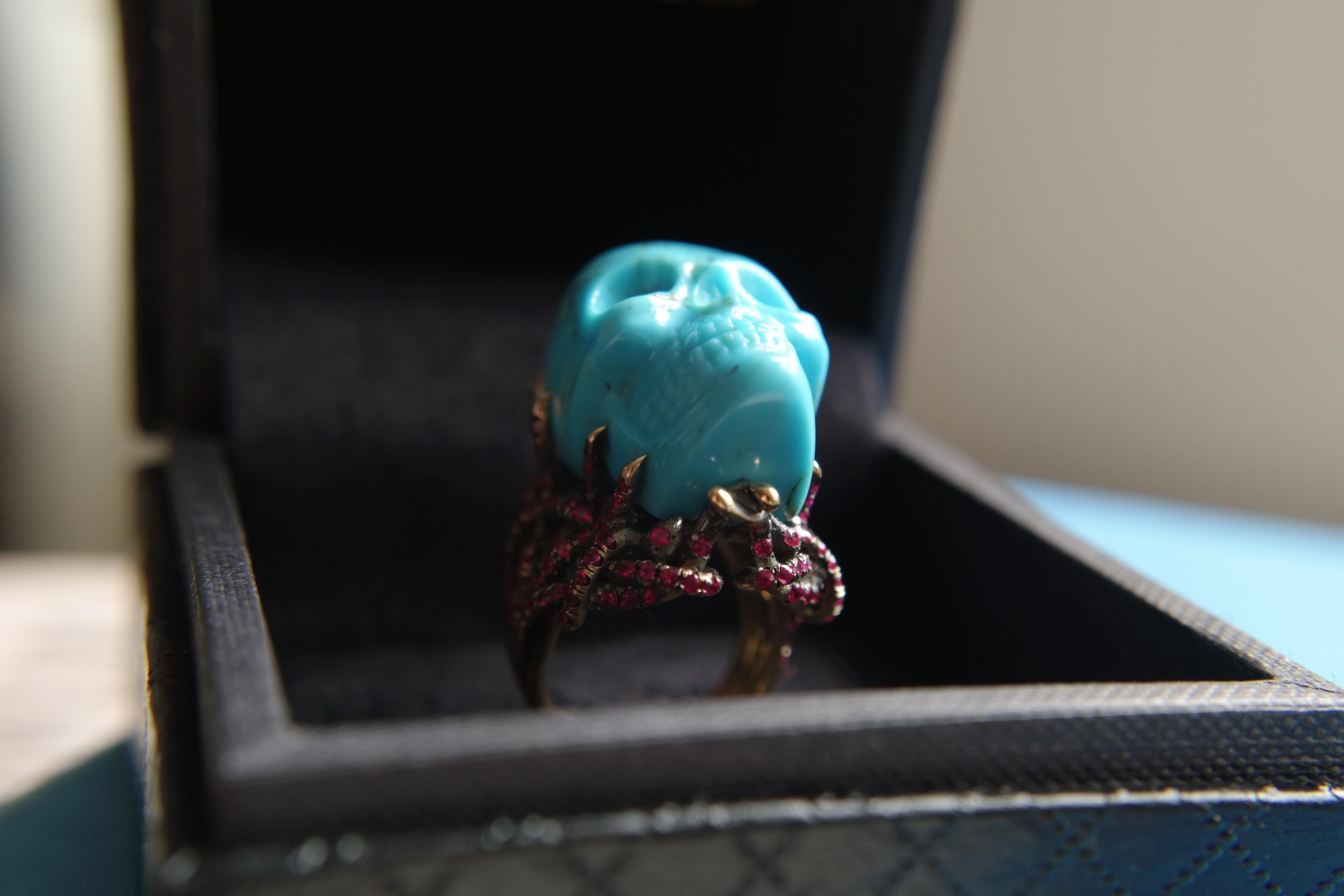 Wendy Brandes Turquoise and Ruby Skull Ring 3