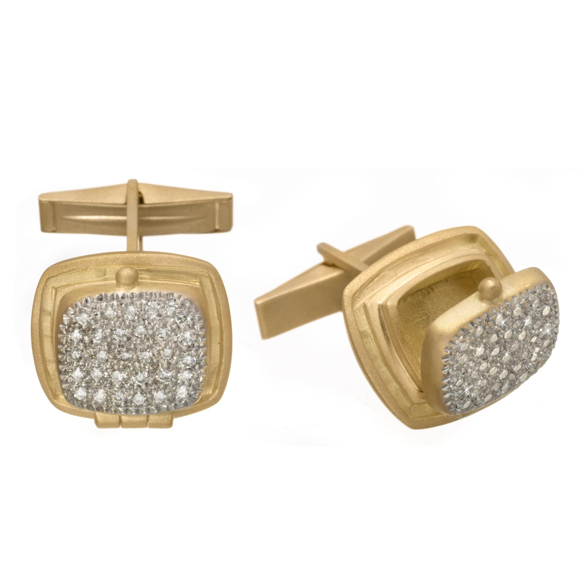 Wendy Brandes "Poison Ring" 18K Gold and Diamond Locket Cufflinks