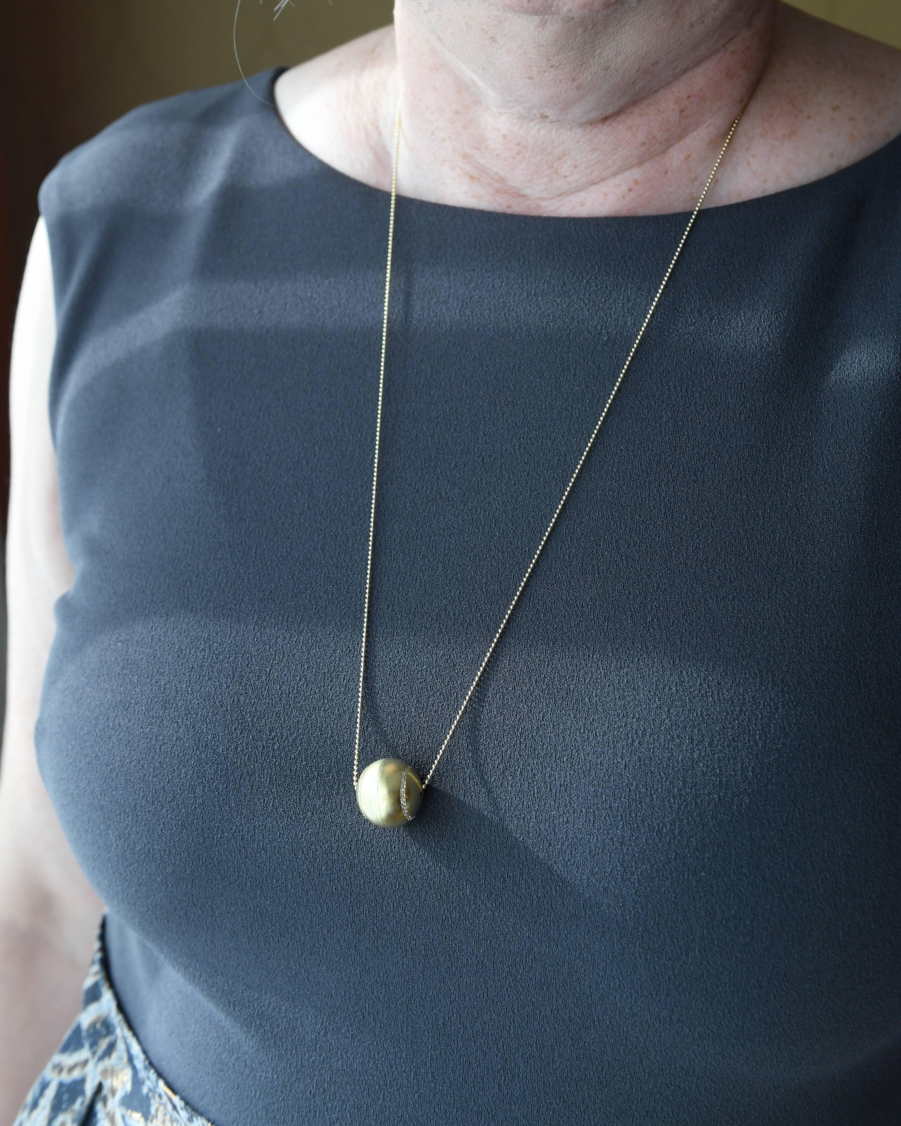 Contemporary Wendy Brandes Mechanical Opening Locket Orb White Diamond and 18K Gold Necklace