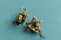 Wendy Brandes Memento Mori Skull and Bones 18K Yellow Gold Drop Earrings