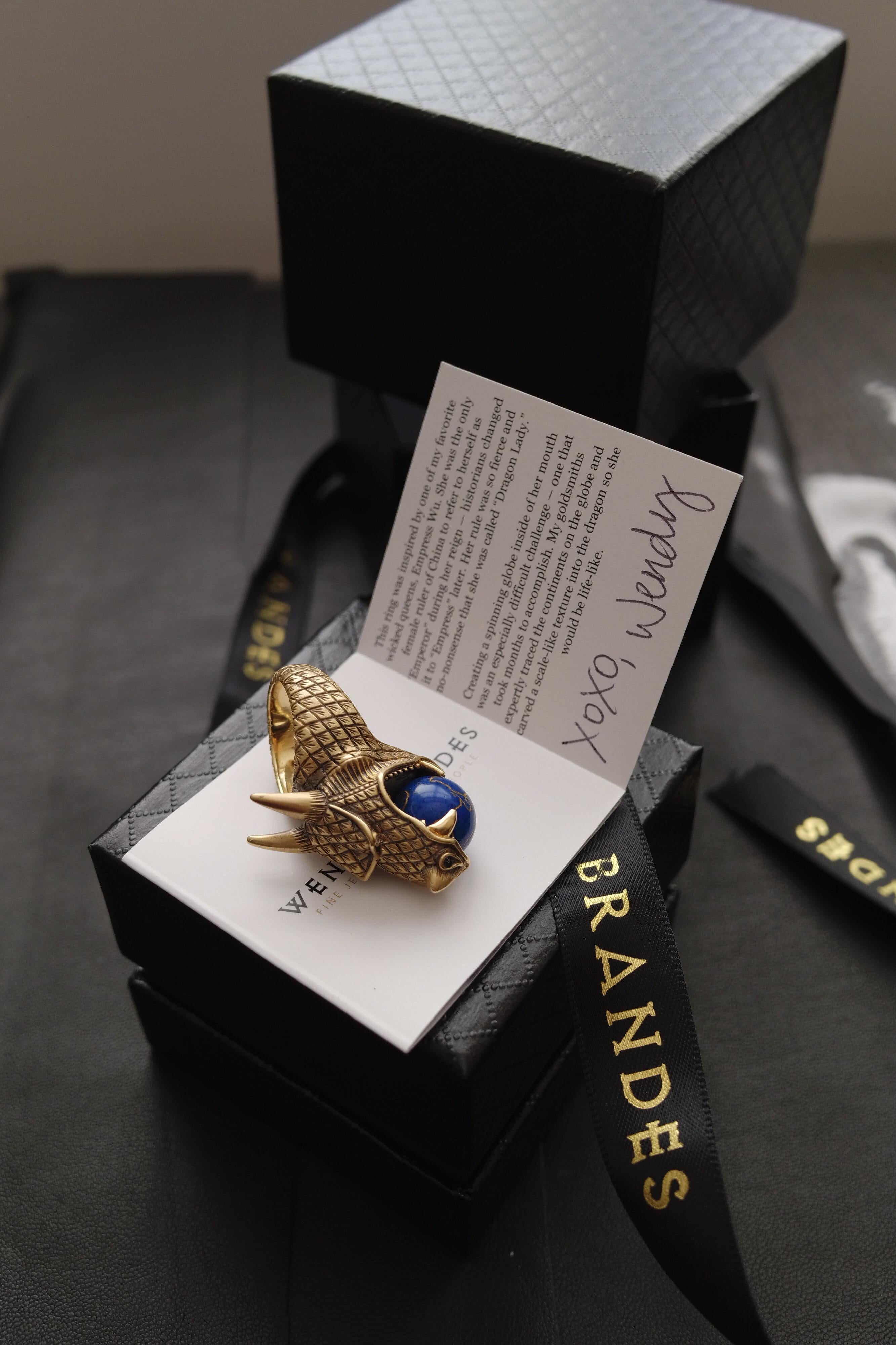 Wendy Brandes Year of the Dragon 18K Ring With Spinning Lapis Lazuli Globe For Sale 3