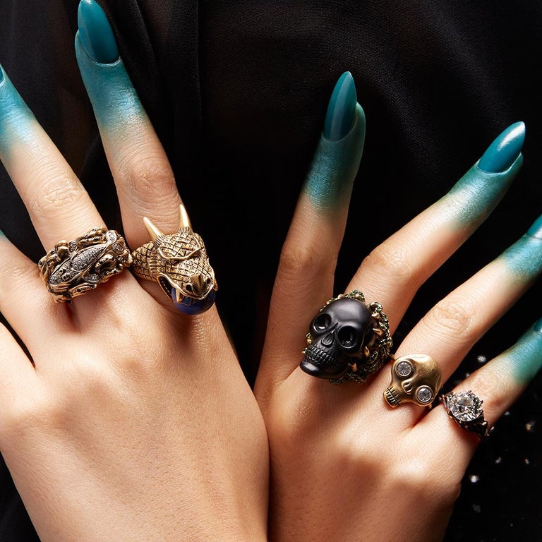 Round Cut Wendy Brandes 18K Gold Dragon Ring With Lapis Lazuli Globe - Ukraine Donation For Sale