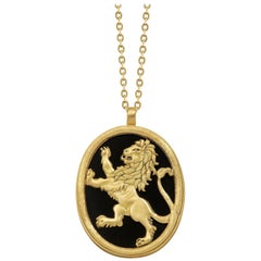 Wendy Brandes Onyx and 18K Yellow Gold Lion Leo Zodiac Pendant Necklace