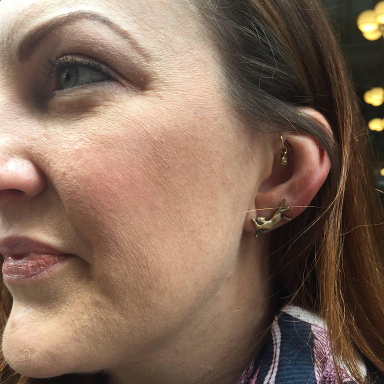 Women's or Men's Wendy Brandes Gold Earring/Ear Climber for Cat Lovers For Sale