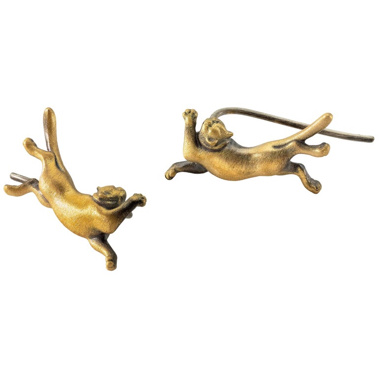 Wendy Brandes Gold Earring/Ear Climber for Cat Lovers For Sale