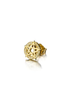 Wendy Brandes Punk Pentagram Star 18K Gold Pave Diamond Stud Earring, Single