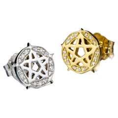 Wendy Brandes Clous d'oreilles Punk Pentagram Star en or 18 carats pavé de diamants, taille unique