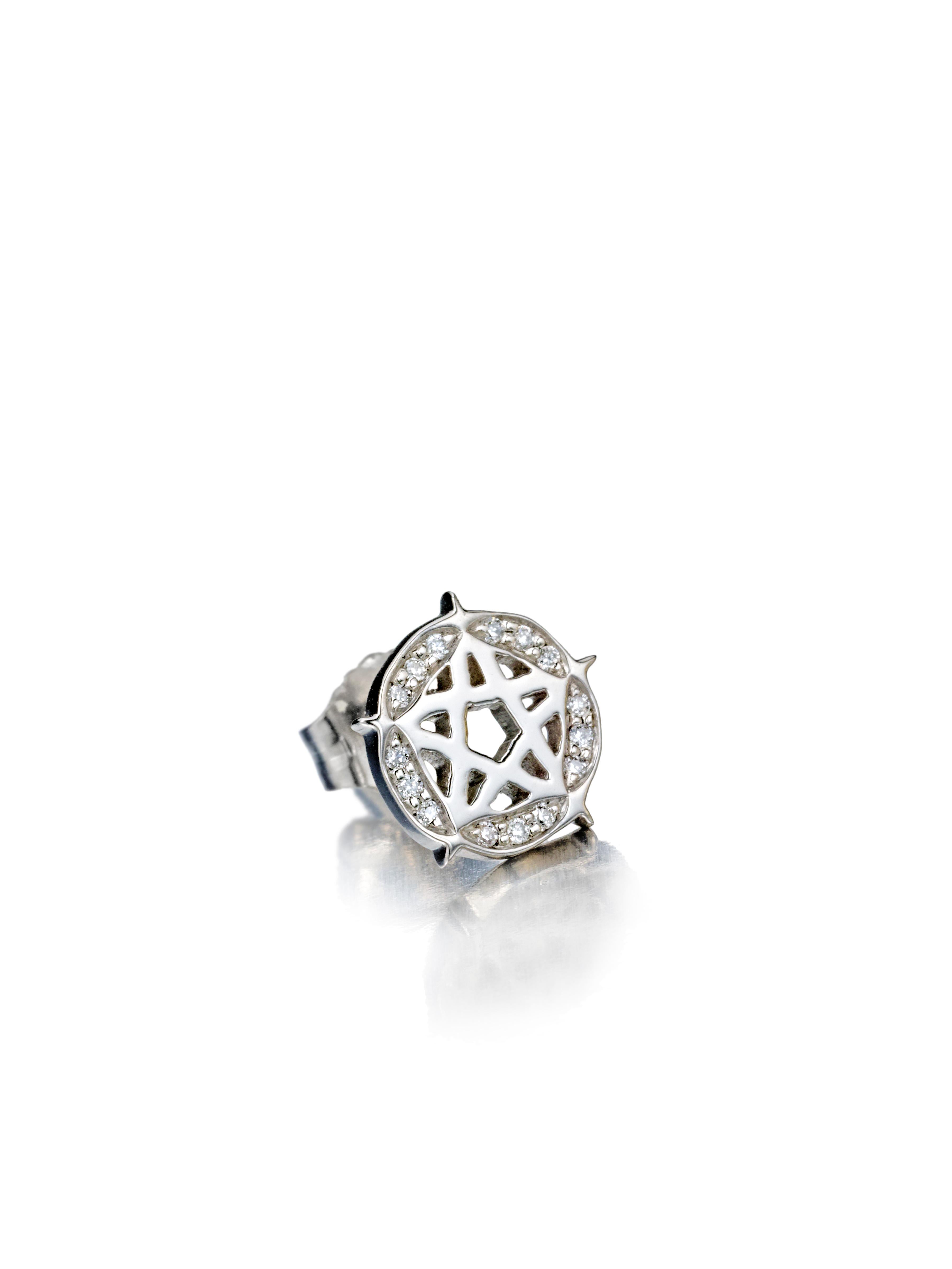 Hex marks the spot, in platinum with diamonds.

Platinum.
14 diamond rounds totaling 0.05 carats.
3/8