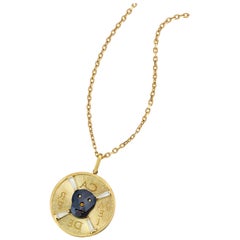 Wendy Brandes 18K Yellow Gold Medallion Necklace With Skull-Shaped Black Diamond