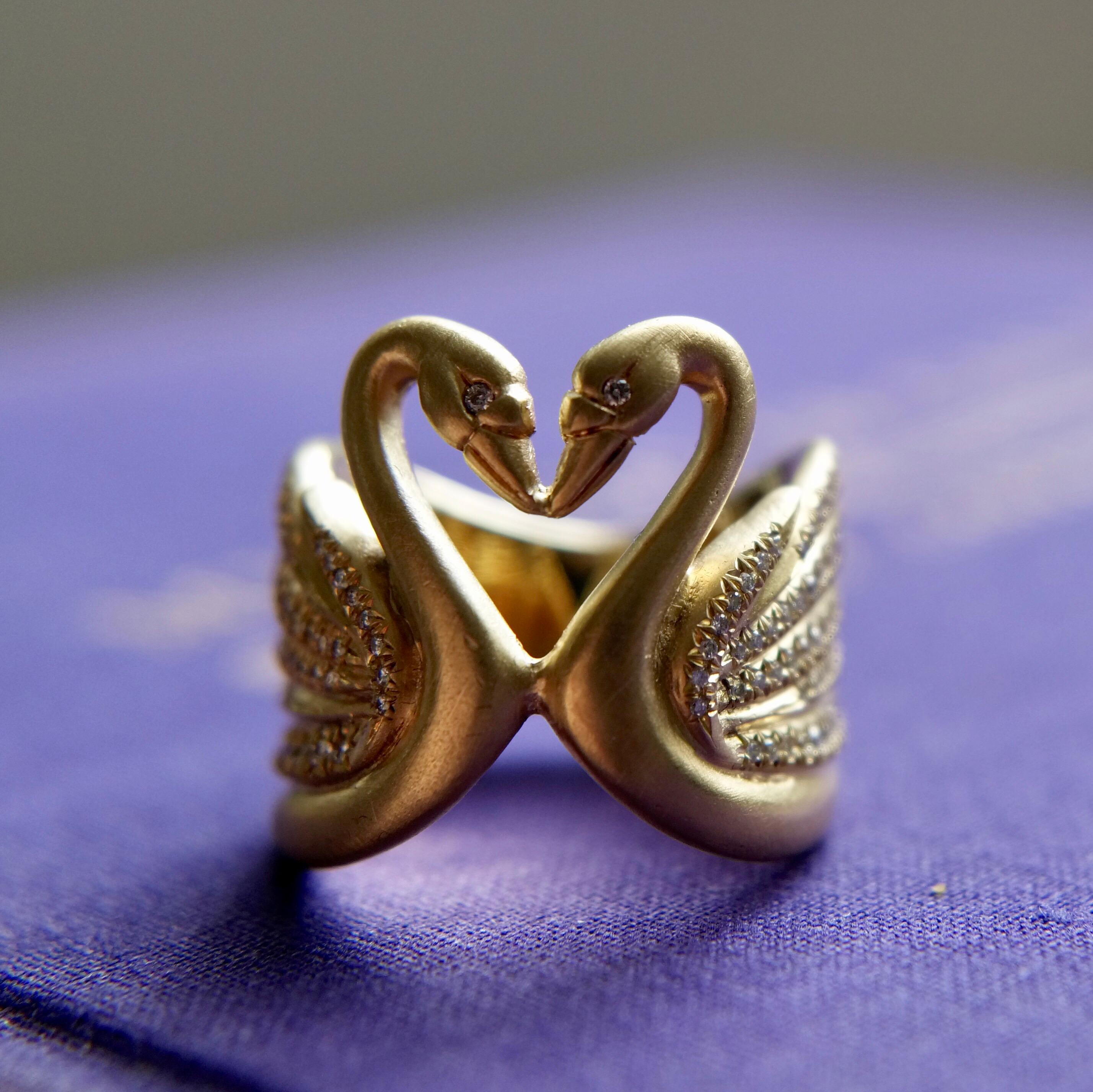 swan heart ring