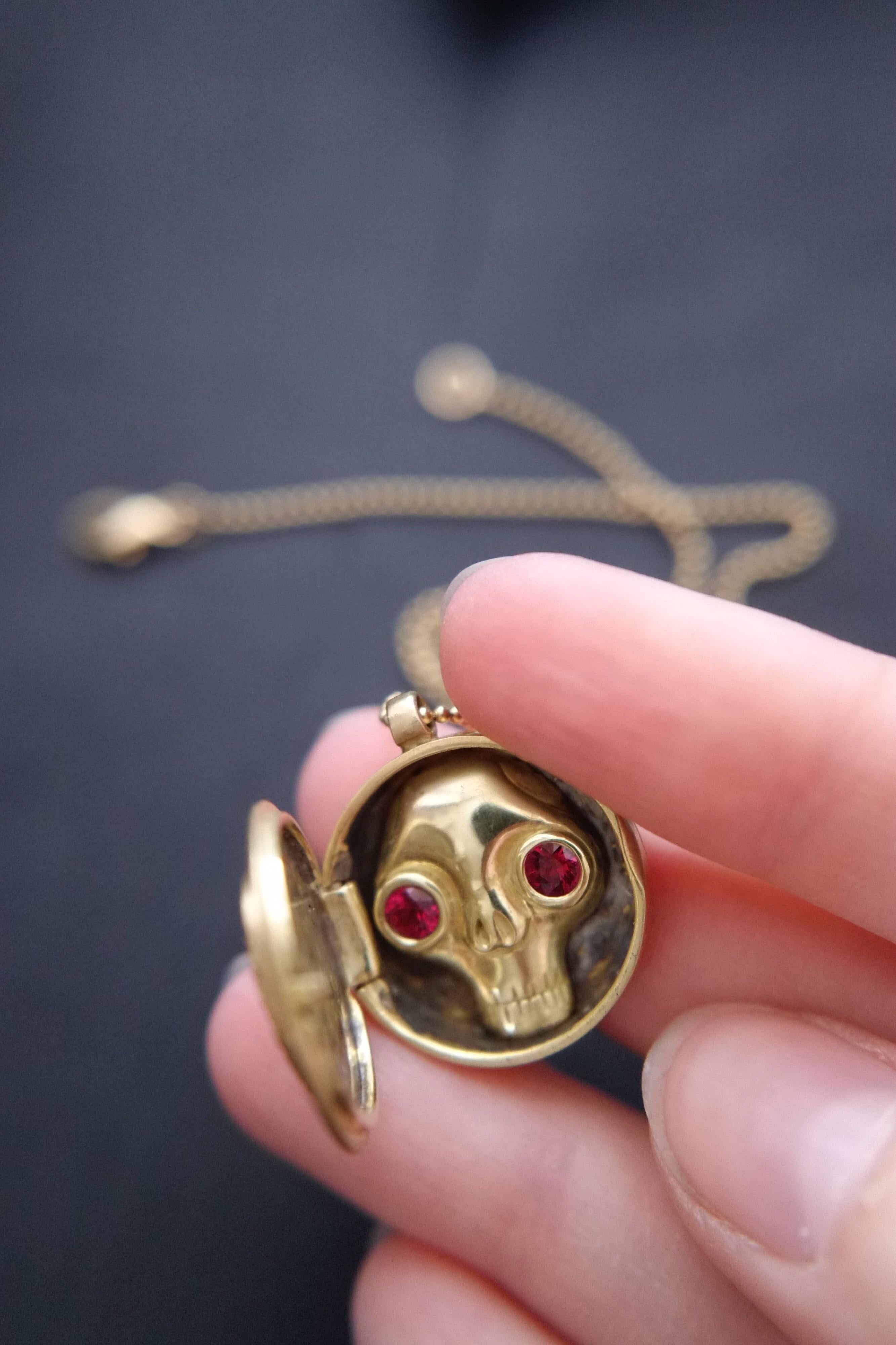 Women's Wendy Brandes One-of-a-Kind Skull (inside) Gold Ruby Heart Locket Necklace