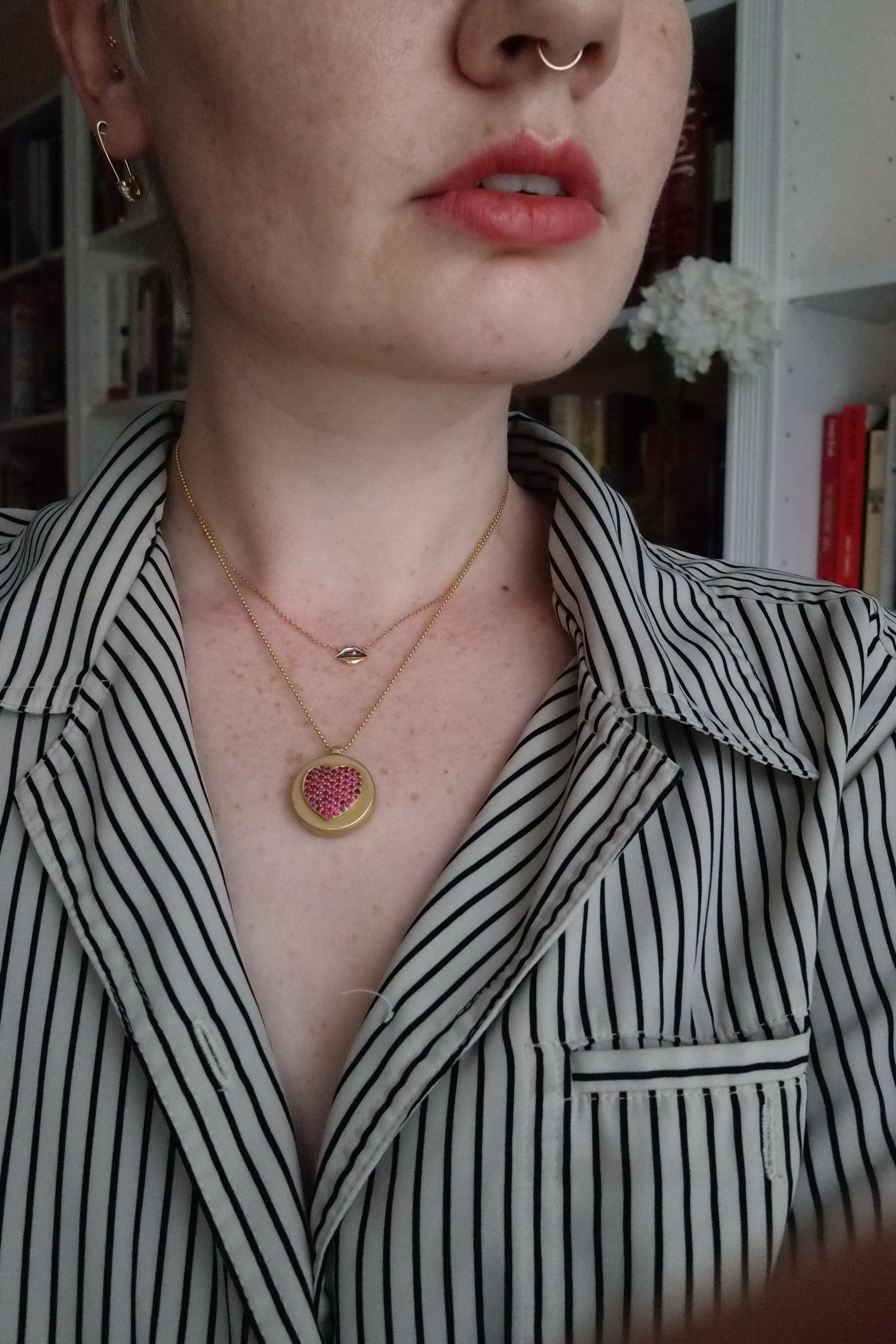 Wendy Brandes One-of-a-Kind Skull (inside) Gold Ruby Heart Locket Necklace 3