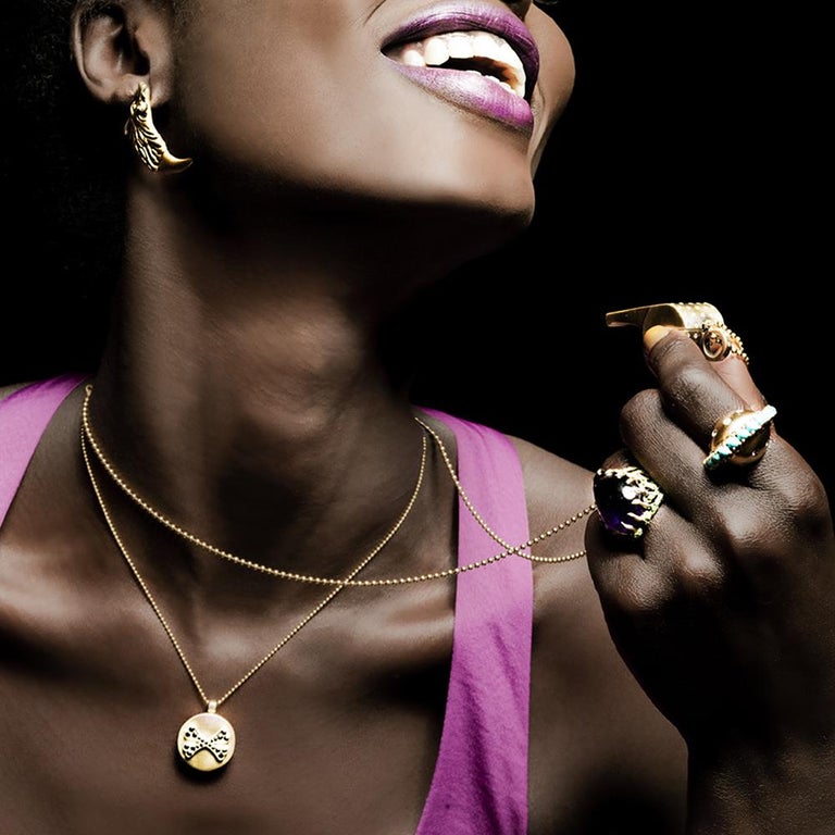 Contemporary Wendy Brandes Memento Mori Skull 18K Gold Locket Necklace With Black Diamonds For Sale