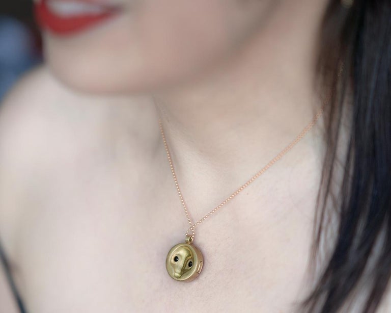 Women's Wendy Brandes Memento Mori Skull 18K Gold Locket Necklace With Black Diamonds For Sale