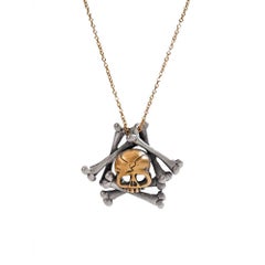 Wendy Brandes Memento Mori Skull Necklace in 18K Gold and Blackened Silver