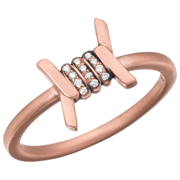 Wendy Brandes Barbed Wire Motif 18K Rose Gold Ring With Diamond Accents For  Sale at 1stDibs | barbed wire engagement ring, barbed wire diamond ring,  wendy stackable