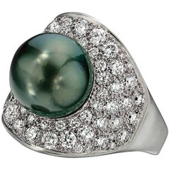 Wendy Brandes: Halo-Ring aus gebrstetem Platin mit Sdseeperlen, 1,90 TCW