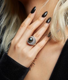 Wendy Brandes South Sea Pearl 1.90 TCW Diamond Halo Ring in Brushed Platinum