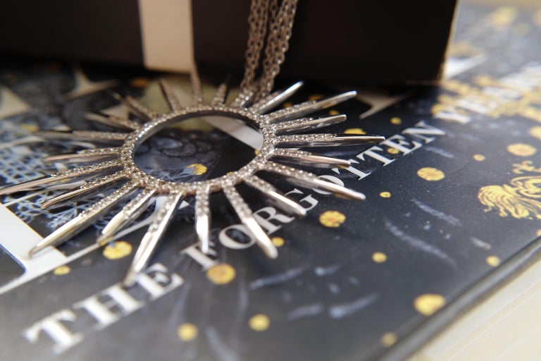 Women's Wendy Brandes Diamond and 18K White Gold Sunburst Necklace - Ukraine Donation For Sale