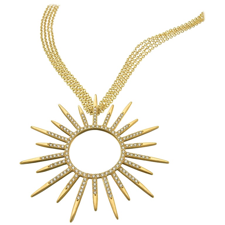 Wendy Brandes 2 Carat Diamond and 18K Yellow Gold Starburst Pendant Necklace For Sale