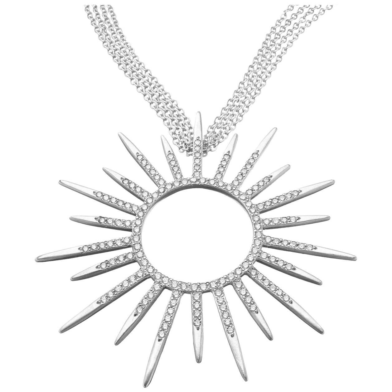 Wendy Brandes Tudor-Inspired 18K White Gold Sunburst With 2 TCW Diamonds For Sale