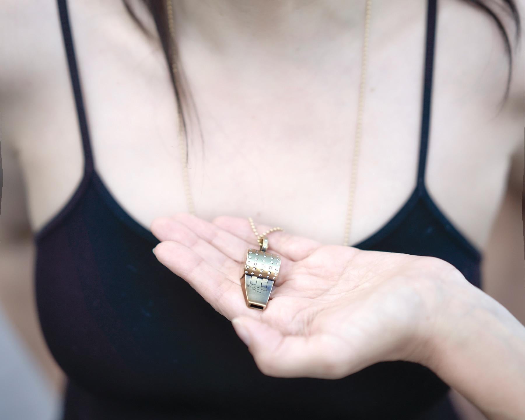 Wendy Brandes 18K Gold Whistle Locket With Surprise Inside and 1.13 TCW Diamonds In New Condition For Sale In New York, NY