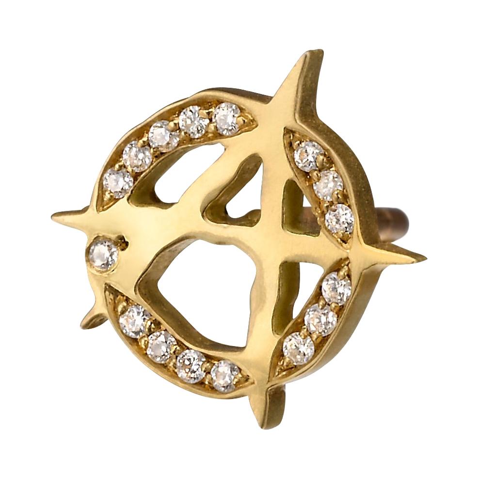 Wendy Brandes Yellow Gold and Diamond Anarchy Punk Stud Earrings 