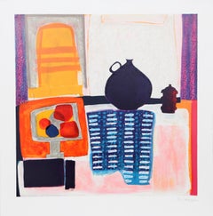 « Cruche bleue sur une nappe », lithographie cubiste signée par Wendy Chazin