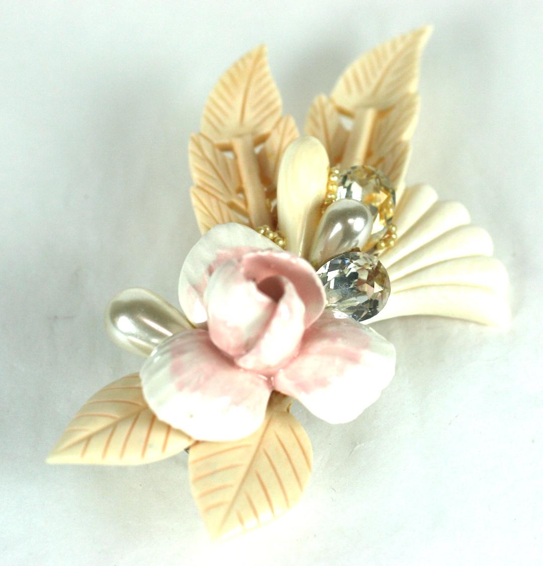 Artist Wendy Gell Jeweled Floral Assemblage Brooch For Sale