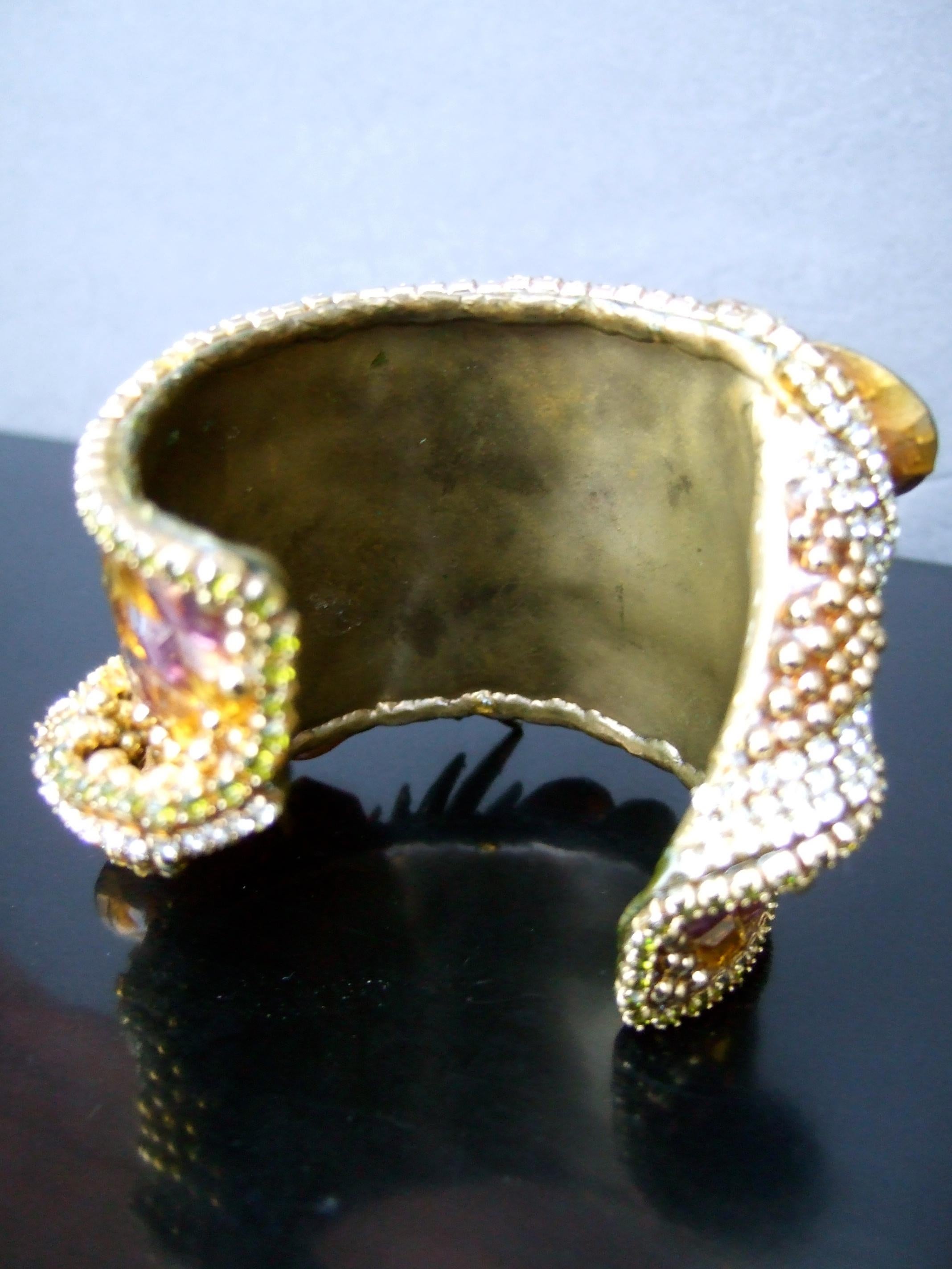 Wendy Gell Massive Crystal Encrusted Parrot Design Artisan Cuff Bracelet c 1980s 10