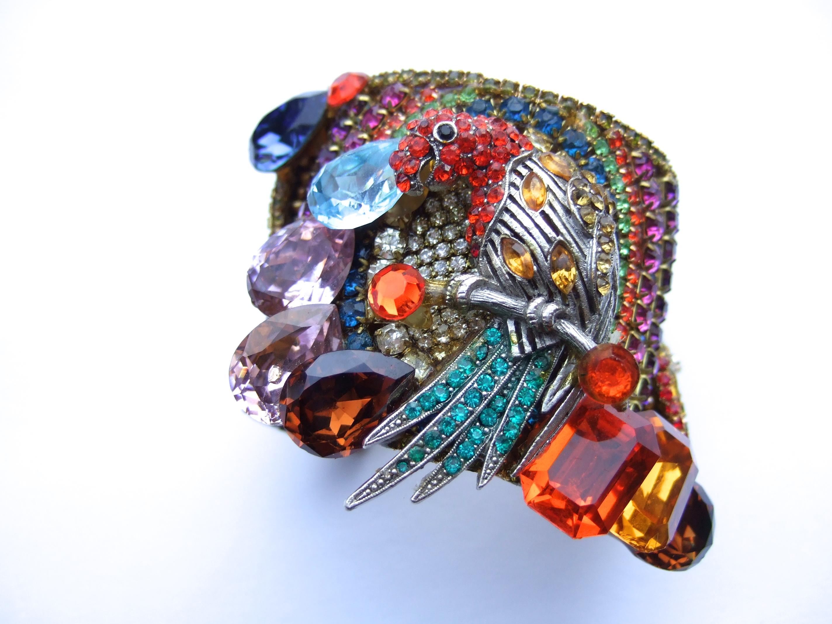 Women's Wendy Gell Massive Crystal Encrusted Parrot Design Artisan Cuff Bracelet c 1980s