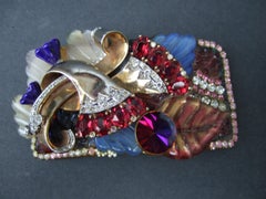 Wendy Gill Crystal Encrusted Repurposed Artisan Belt Buckle c 1980s