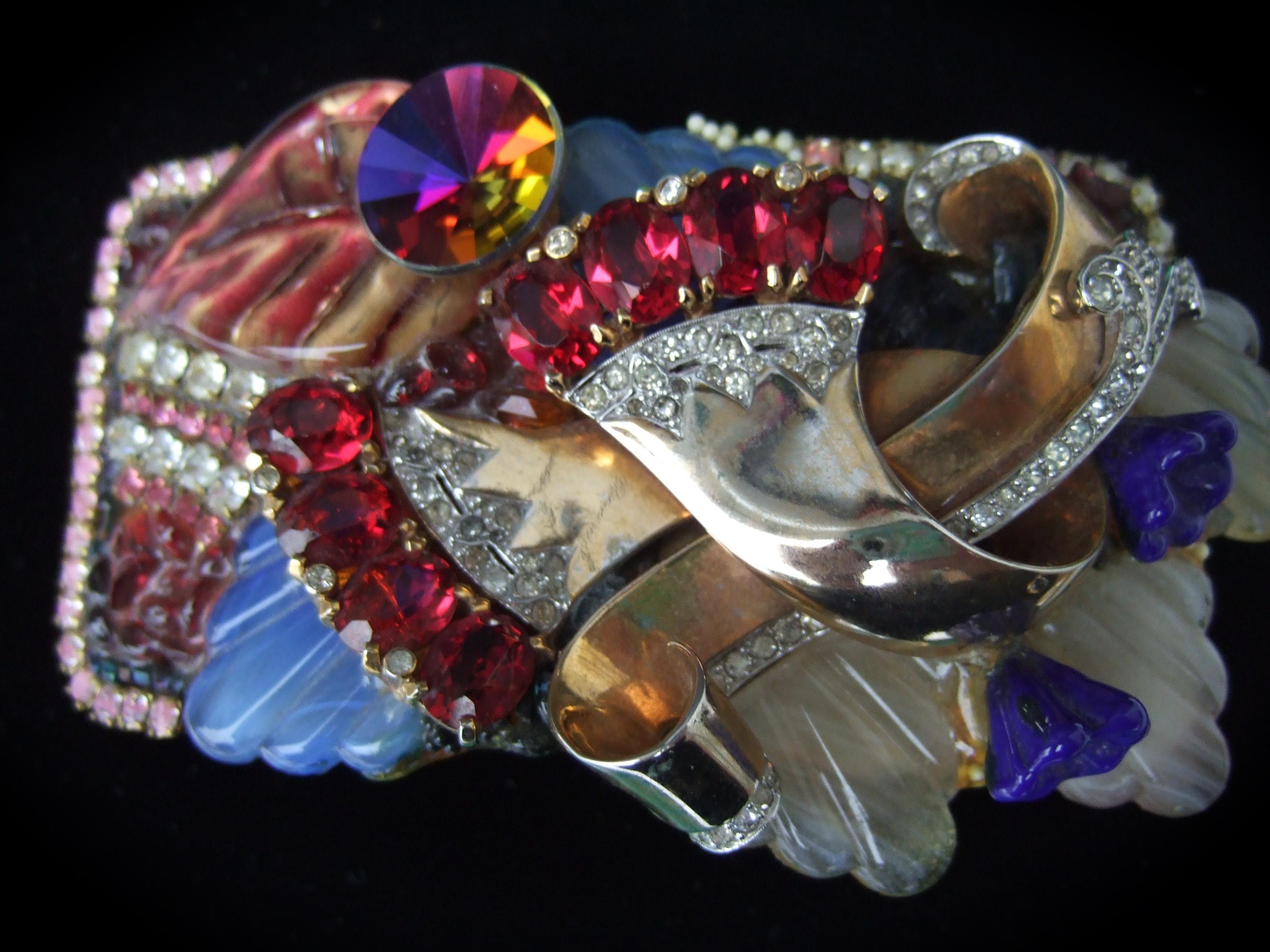 Wendy Gill Crystal Encrusted Repurposed Artisan Belt Buckle c 1980s In Good Condition For Sale In University City, MO