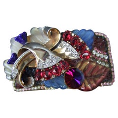 Wendy Gill Crystal Encrusted Repurposed Artisan Belt Buckle c 1980s