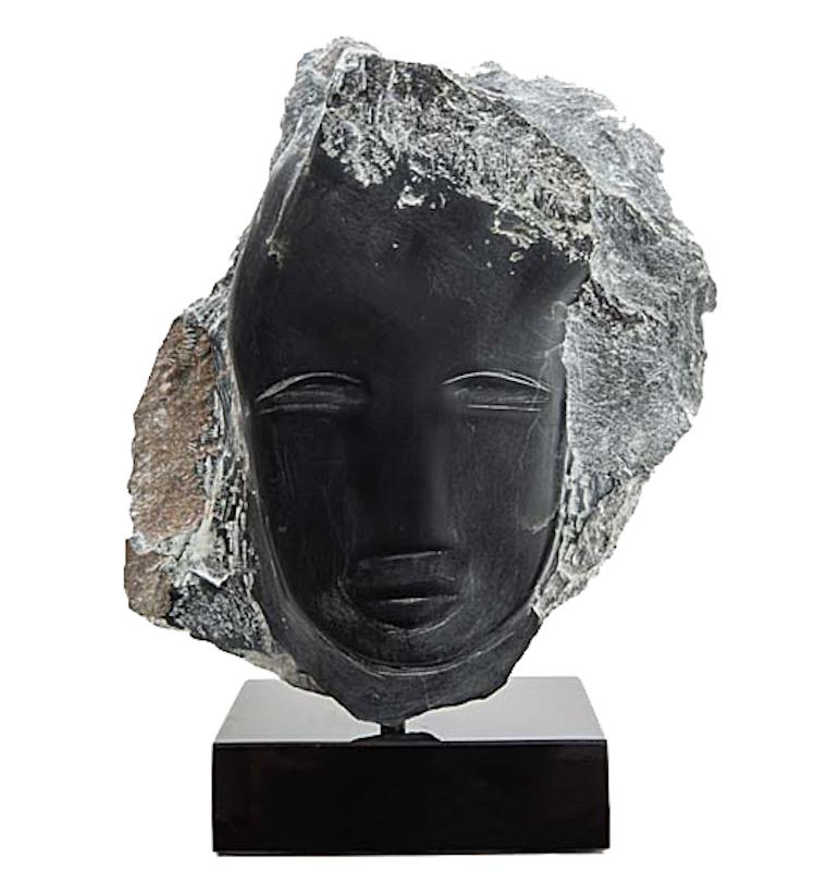 Carved Wendy Hendelman Black Alabaster Head Sculpture, 2019 For Sale