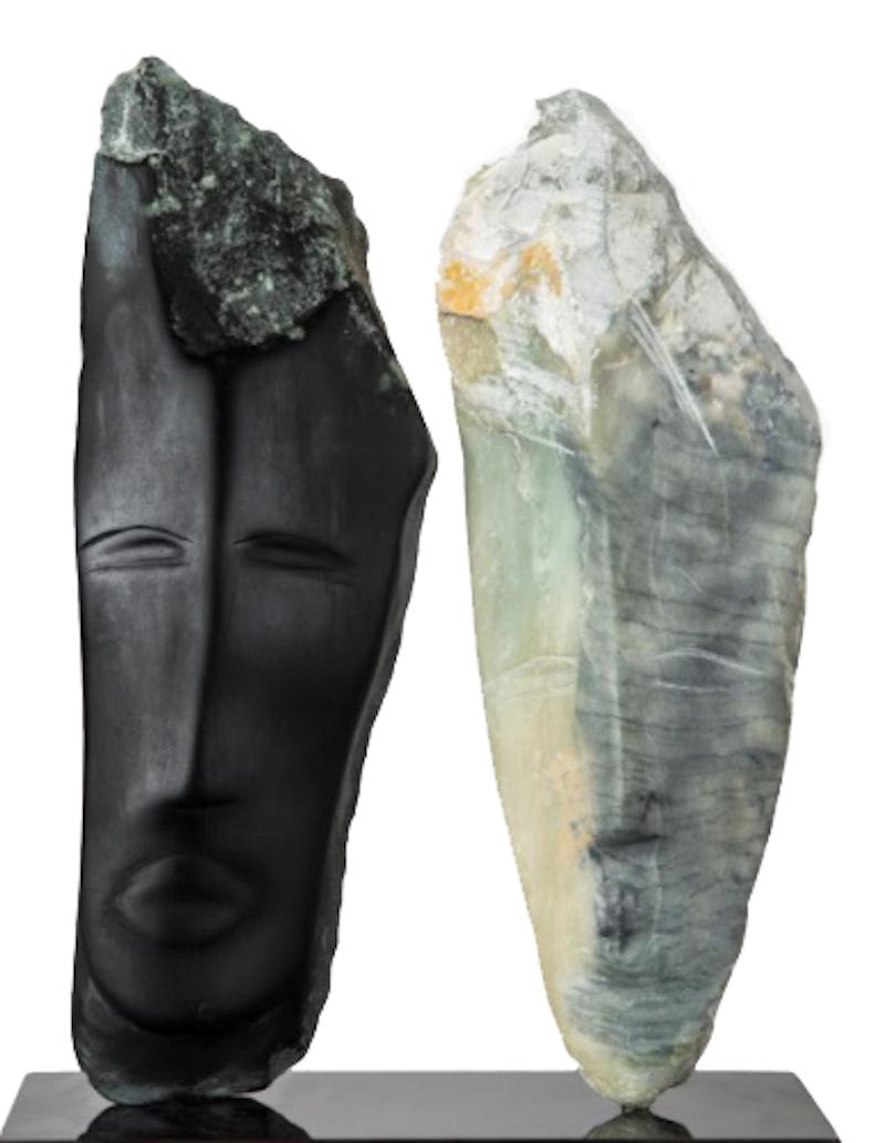 Moderne Sculpture de têtes en albâtre noir et vert de Wendy Hendelman, 2019 en vente