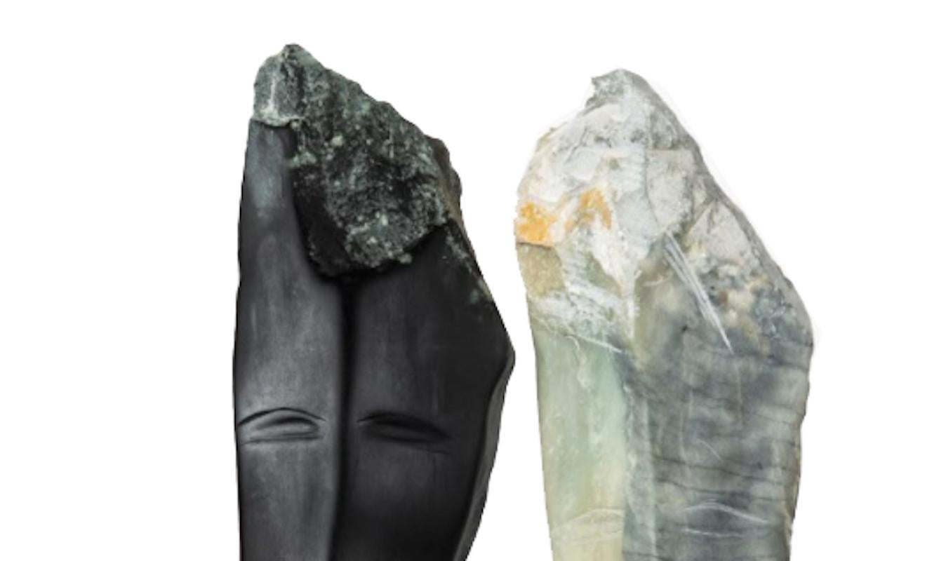 American Wendy Hendelman Black and Green Alabaster Heads Sculpture, 2019 For Sale