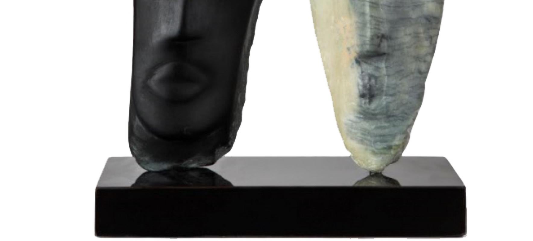 Carved Wendy Hendelman Black and Green Alabaster Heads Sculpture, 2019 For Sale