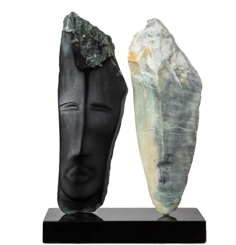 Wendy Hendelman Black and Green Alabaster Heads Sculpture, 2019 In Excellent Condition For Sale In New York, NY