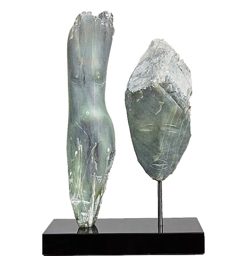 Carved Wendy Hendelman Green Alabaster Head and Torso Sculpture, 2019 For Sale