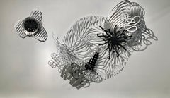 "Crystal Cloud"  Wall Piece, Painted Metal, Silver, Chrome, White, Sparkly Black