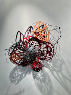 "Outer Orbit" Abstract Wall Sculpture Painted Aluminum, Rust/Black/Silver/Orange
