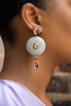Wendy Ramshaw Pair of Amethyst, Wedgwood Ceramic and 18K Gold Earrings, 1994