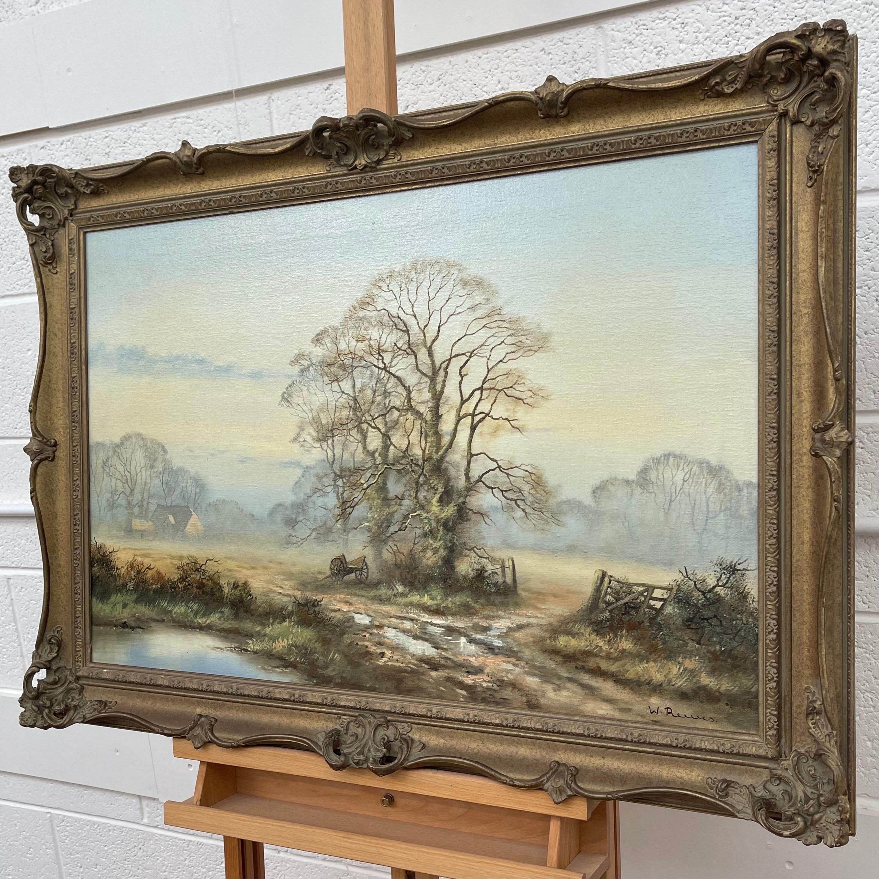 Oil Painting of Hay Cart in English Countryside by 20th Century British Artist Wendy Reeves. 

Art measures 30 x 20 inches
Frame measures 36 x 26 inches (original period ornate frame) 

Wendy Reeves garnered acclaim for her Scottish Highland and