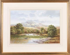 Pastel of River Mountain in English Countryside by 20th Century British Artist