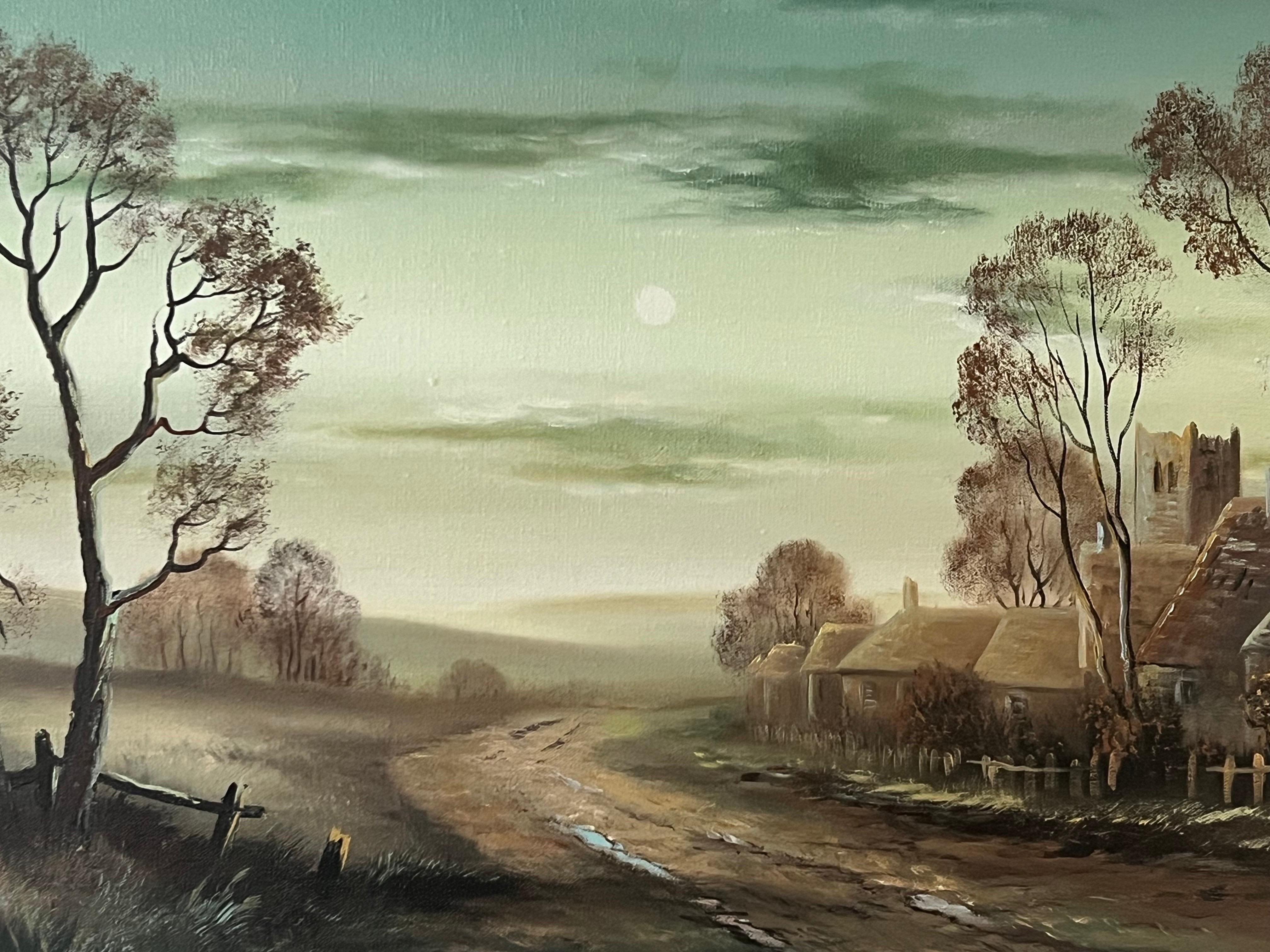 Arbres d'hiver dans un village de la campagne anglaise par un artiste britannique du 20e siècle en vente 8